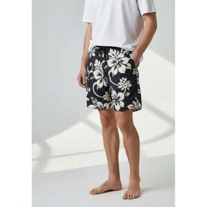 Mens Old Navy XXL Hawaiian Floral Swim Trunks Black & White With Side Pocket Mes